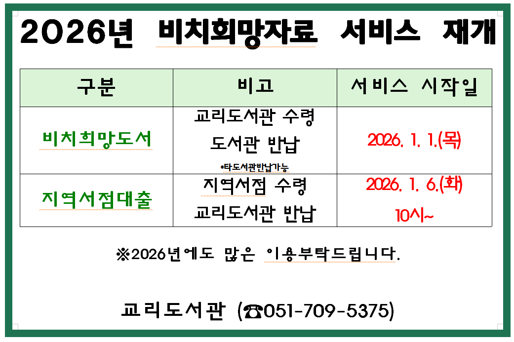 비치희망도서 및 지역서점대출 신청 재개 안내